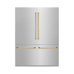 ZLINE 60-Inch Autograph Edition 32.2 cu. ft. Built-in 4-Door French Door Refrigerator with Internal Water and Ice Dispenser in Fingerprint Resistant Stainless Steel with Gold Accents (RBIVZ-SN-60-G) - The Home Selection