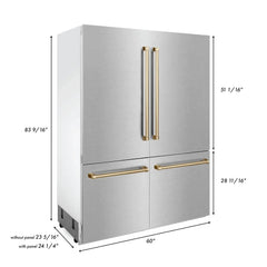 ZLINE 60-Inch Autograph Edition 32.2 cu. ft. Built-in 4-Door French Door Refrigerator with Internal Water and Ice Dispenser in Fingerprint Resistant Stainless Steel with Gold Accents (RBIVZ-SN-60-G) - The Home Selection