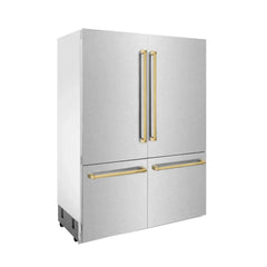 ZLINE 60-Inch Autograph Edition 32.2 cu. ft. Built-in 4-Door French Door Refrigerator with Internal Water and Ice Dispenser in Fingerprint Resistant Stainless Steel with Gold Accents (RBIVZ-SN-60-G) - The Home Selection