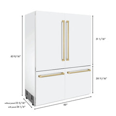 ZLINE 60-Inch Autograph Edition 32.2 cu. ft. Built-in 4-Door French Door Refrigerator with Internal Water and Ice Dispenser in White Matte with Champagne Bronze Accents (RBIVZ-WM-60-CB) - The Home Selection
