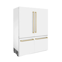 ZLINE 60-Inch Autograph Edition 32.2 cu. ft. Built-in 4-Door French Door Refrigerator with Internal Water and Ice Dispenser in White Matte with Champagne Bronze Accents (RBIVZ-WM-60-CB) - The Home Selection