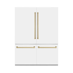 ZLINE 60-Inch Autograph Edition 32.2 cu. ft. Built-in 4-Door French Door Refrigerator with Internal Water and Ice Dispenser in White Matte with Champagne Bronze Accents (RBIVZ-WM-60-CB) - The Home Selection