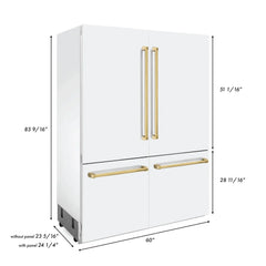 ZLINE 60-Inch Autograph Edition 32.2 cu. ft. Built-in 4-Door French Door Refrigerator with Internal Water and Ice Dispenser in White Matte with Gold Accents (RBIVZ-WM-60-G) - The Home Selection