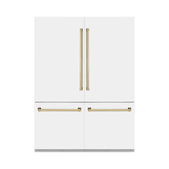ZLINE 60-Inch Autograph Edition 32.2 cu. ft. Built-in 4-Door French Door Refrigerator with Internal Water and Ice Dispenser in White Matte with Gold Accents (RBIVZ-WM-60-G) - The Home Selection