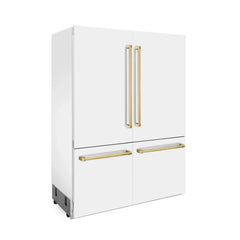 ZLINE 60-Inch Autograph Edition 32.2 cu. ft. Built-in 4-Door French Door Refrigerator with Internal Water and Ice Dispenser in White Matte with Gold Accents (RBIVZ-WM-60-G) - The Home Selection