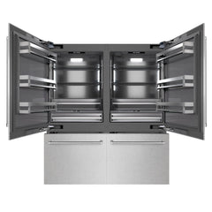 ZLINE 72 in. 39.6 cu. ft. French Door Built-In Bottom Freezer Refrigerator with Water Dispensers and Ice Makers in DuraSnow® Stainless Steel with Graphite Gray Interior - GRBIT-SN-72 - The Home Selection