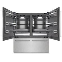 ZLINE 72 in. 39.6 cu. ft. French Door Built-In Bottom Freezer Refrigerator with Water Dispensers and Ice Makers in DuraSnow® Stainless Steel with Graphite Gray Interior - GRBIT-SN-72 - The Home Selection