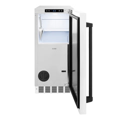 ZLINE Autograph Edition 15 in. Touchstone Gourmet Ice Maker with Drain Pump and White Matte Door with Matte Black Handle - IGMDZ-WM-15-MB - The Home Selection