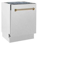 ZLINE Autograph Edition 24" 3rd Rack Top Control Tall Tub Dishwasher in DuraSnow® Stainless Steel with Accent Handle, 51dBa - DWVZ-SN-24 - The Home Selection