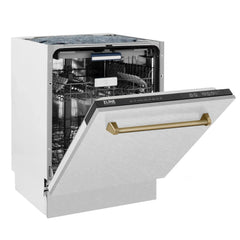ZLINE Autograph Edition 24" 3rd Rack Top Control Tall Tub Dishwasher in DuraSnow® Stainless Steel with Accent Handle, 51dBa - DWVZ-SN-24 - The Home Selection
