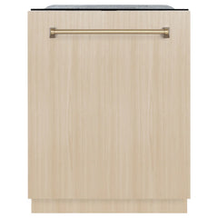 ZLINE Autograph Edition 24 in. Monument Series 3rd Rack Top Touch Control Tall Tub Dishwasher in Custom Panel Ready with Champagne Bronze Handle, 45dBa - DWMTZ-24-CB - The Home Selection