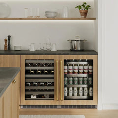 ZLINE Autograph Edition 24 in. Touchstone 151 Can Beverage Fridge With Panel Ready Glass Door And Champagne Bronze Handle (RBSPOZ-24-CB) - The Home Selection