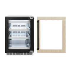 ZLINE Autograph Edition 24 in. Touchstone 151 Can Beverage Fridge With Panel Ready Glass Door And Matte Black Handle (RBSPOZ-24-MB) - The Home Selection