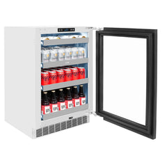 ZLINE Autograph Edition 24 in. Touchstone 151 Can Beverage Fridge With Panel Ready Glass Door And Matte Black Handle (RBSPOZ-24-MB) - The Home Selection