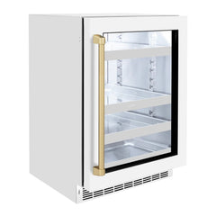 ZLINE Autograph Edition 24 in. Touchstone 151 Can Beverage Fridge With White Matte Glass Door - RBSO - The Home Selection