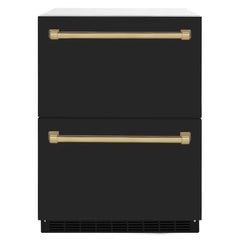 ZLINE Autograph Edition 24 in. Touchstone 168 Can Outdoor-Rated Dual Refrigerator Drawer with Black Matte Doors - RDSO - The Home Selection