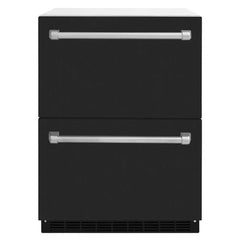 ZLINE Autograph Edition 24 in. Touchstone 168 Can Outdoor-Rated Dual Refrigerator Drawer with Black Matte Doors - RDSO - The Home Selection