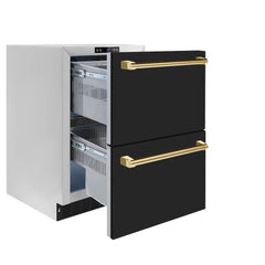 ZLINE Autograph Edition 24 in. Touchstone 168 Can Outdoor-Rated Dual Refrigerator Drawer with Black Matte Doors - RDSO - The Home Selection
