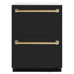 ZLINE Autograph Edition 24 in. Touchstone 168 Can Outdoor-Rated Dual Refrigerator Drawer with Black Matte Doors - RDSO - The Home Selection