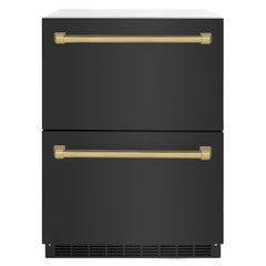 ZLINE Autograph Edition 24 in. Touchstone 168 Can Outdoor-Rated Dual Refrigerator Drawer with Black Stainless Steel Doors - RDSO - The Home Selection
