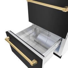 ZLINE Autograph Edition 24 in. Touchstone 168 Can Outdoor-Rated Dual Refrigerator Drawer with Black Stainless Steel Doors - RDSO - The Home Selection