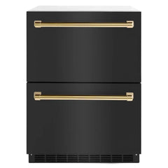 ZLINE Autograph Edition 24 in. Touchstone 168 Can Outdoor-Rated Dual Refrigerator Drawer with Black Stainless Steel Doors - RDSO - The Home Selection