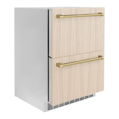 ZLINE Autograph Edition 24 in. Touchstone 168 Can Outdoor-Rated Dual Refrigerator Drawer with Panel-Ready Doors - RDSPOZ-24 - The Home Selection