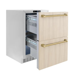 ZLINE Autograph Edition 24 in. Touchstone 168 Can Outdoor-Rated Dual Refrigerator Drawer with Panel-Ready Doors - RDSPOZ-24 - The Home Selection