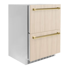 ZLINE Autograph Edition 24 in. Touchstone 168 Can Outdoor-Rated Dual Refrigerator Drawer with Panel-Ready Doors - RDSPOZ-24 - The Home Selection
