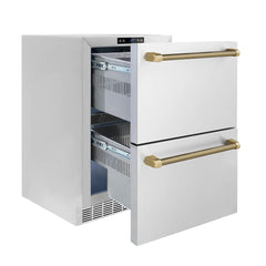 ZLINE Autograph Edition 24 in. Touchstone 168 Can Outdoor-Rated Dual Refrigerator Drawer with Stainless Steel Doors - RDSOZ-ST-24-K - The Home Selection