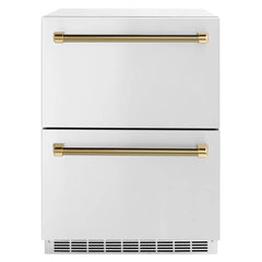 ZLINE Autograph Edition 24 in. Touchstone 168 Can Outdoor-Rated Dual Refrigerator Drawer with Stainless Steel Doors - RDSOZ-ST-24-K - The Home Selection