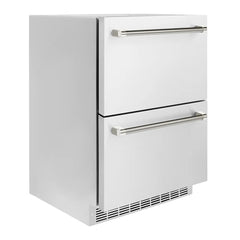 ZLINE Autograph Edition 24 in. Touchstone 168 Can Outdoor-Rated Dual Refrigerator Drawer with Stainless Steel Doors - RDSOZ-ST-24-K - The Home Selection