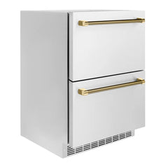 ZLINE Autograph Edition 24 in. Touchstone 168 Can Outdoor-Rated Dual Refrigerator Drawer with Stainless Steel Doors - RDSOZ-ST-24-K - The Home Selection
