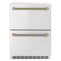 ZLINE Autograph Edition 24 in. Touchstone 168 Can Outdoor-Rated Dual Refrigerator Drawer with Stainless Steel Doors - RDSOZ-ST-24-K - The Home Selection