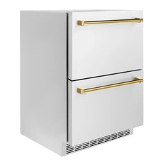 ZLINE Autograph Edition 24 in. Touchstone 168 Can Outdoor-Rated Dual Refrigerator Drawer with Stainless Steel Doors - RDSOZ-ST-24 - The Home Selection