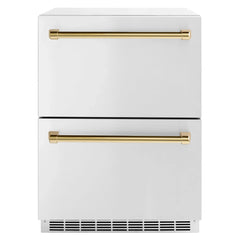 ZLINE Autograph Edition 24 in. Touchstone 168 Can Outdoor-Rated Dual Refrigerator Drawer with Stainless Steel Doors - RDSOZ-ST-24 - The Home Selection
