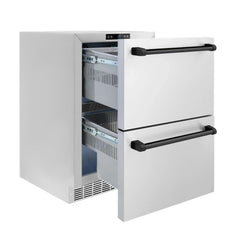 ZLINE Autograph Edition 24 in. Touchstone 168 Can Outdoor-Rated Dual Refrigerator Drawer with Stainless Steel Doors - RDSOZ-ST-24 - The Home Selection