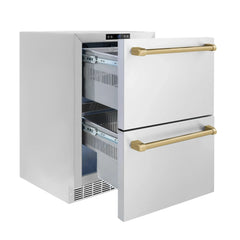 ZLINE Autograph Edition 24 in. Touchstone 168 Can Outdoor-Rated Dual Refrigerator Drawer with Stainless Steel Doors - RDSOZ-ST-24 - The Home Selection