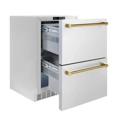 ZLINE Autograph Edition 24 in. Touchstone 168 Can Outdoor-Rated Dual Refrigerator Drawer with Stainless Steel Doors - RDSOZ-ST-24 - The Home Selection