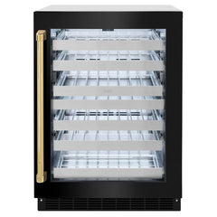 ZLINE Autograph Edition 24 in. Touchstone Dual Zone 44 Bottle Wine Cooler With Black Stainless Steel Glass Door - RWDOZ-BS-24-CB - The Home Selection