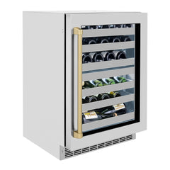 ZLINE Autograph Edition 24 in. Touchstone Dual Zone 44 Bottle Wine Cooler With Stainless Steel Glass Door And Champagne Bronze Handle (RWDOZ-GS-24-CB) - The Home Selection