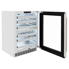 ZLINE Autograph Edition 24 in. Touchstone Dual Zone 44 Bottle Wine Cooler With Stainless Steel Glass Door And Champagne Bronze Handle (RWDOZ-GS-24-CB) - The Home Selection