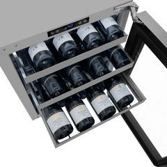 ZLINE Autograph Edition 24 in. Touchstone Dual Zone 44 Bottle Wine Cooler with Stainless Steel Glass Door and Helix Handle - RWDOZS-24-K - The Home Selection