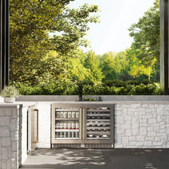 ZLINE Autograph Edition 24 in. Touchstone Dual Zone 44 Bottle Wine Cooler With Stainless Steel Glass Door And Polished Gold Handle (RWDOZ-GS-24-G) - The Home Selection