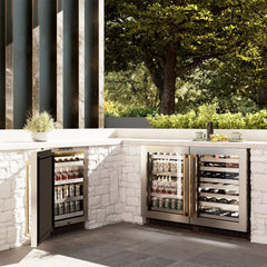 ZLINE Autograph Edition 24 in. Touchstone Dual Zone 44 Bottle Wine Cooler With Stainless Steel Glass Door And Polished Gold Handle (RWDOZ-GS-24-G) - The Home Selection