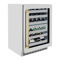 ZLINE Autograph Edition 24 in. Touchstone Dual Zone 44 Bottle Wine Cooler With Stainless Steel Glass Door And Polished Gold Handle (RWDOZ-GS-24-G) - The Home Selection
