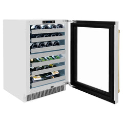 ZLINE Autograph Edition 24 in. Touchstone Dual Zone 44 Bottle Wine Cooler With Stainless Steel Glass Door And Polished Gold Handle (RWDOZ-GS-24-G) - The Home Selection