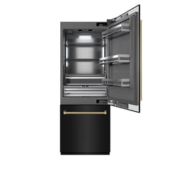 ZLINE Autograph Edition 30 in. 16.1 cu. ft. Built-In Bottom Freezer Refrigerator with Water Dispenser and Ice Maker in Black Stainless Steel with Graphite Gray Interior Helix Handles - GRBIVZ-BS30K - The Home Selection
