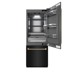 ZLINE Autograph Edition 30 in. 16.1 cu. ft. Built-In Bottom Freezer Refrigerator with Water Dispenser and Ice Maker in Black Stainless Steel with Graphite Gray Interior Helix Handles - GRBIVZ-BS30K - The Home Selection