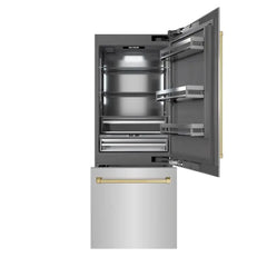 ZLINE Autograph Edition 30 in. 16.1 cu. ft. Built-In Bottom Freezer Refrigerator with Water Dispenser and Ice Maker in Stainless Steel with Graphite Gray Interior - GRBIVZ-304-30 - The Home Selection